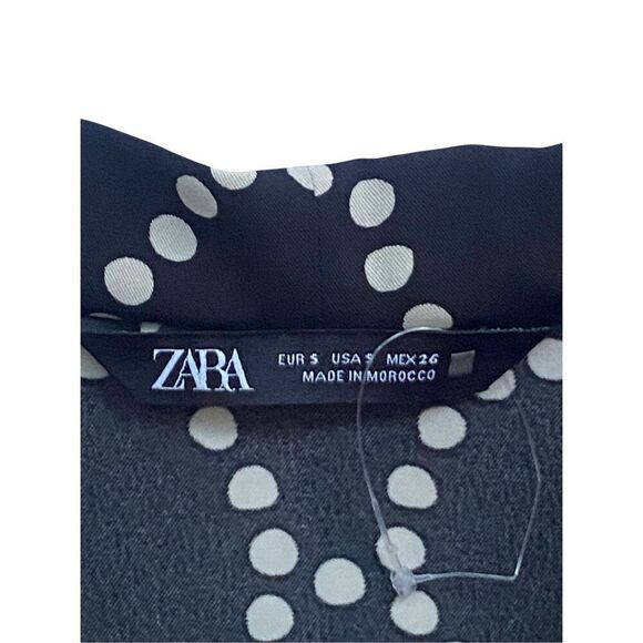 ZARA Black White Polka Dot Draped Cowl Neck Long Sleeve Blouse Size Small Classi - Picture 3 of 6